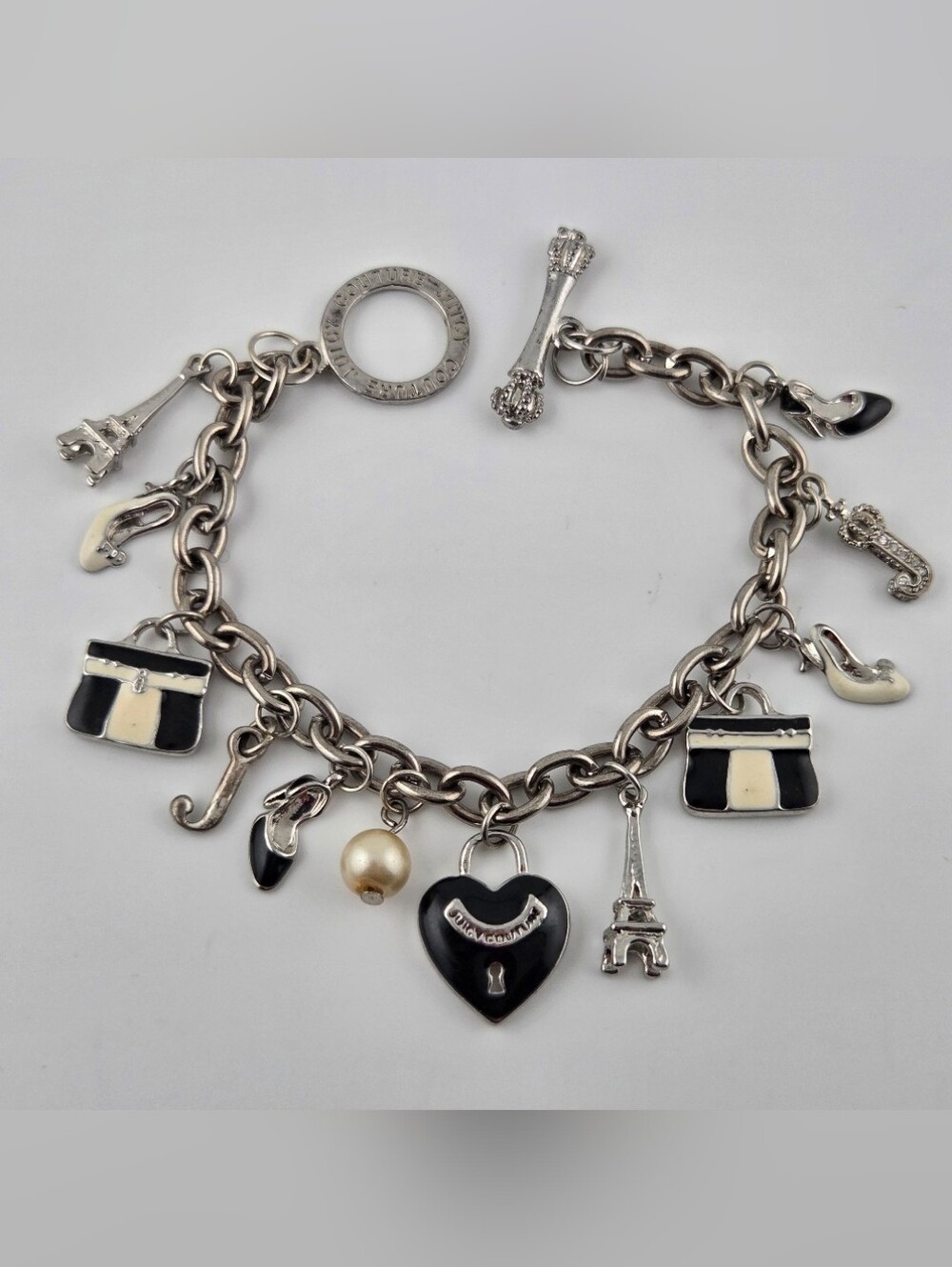 Juicy Couture Y2K Mini Parisian Noir Silvertone Charm Bracelet